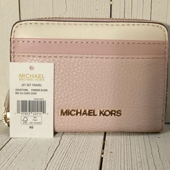Michael Kors Jet Set Travel Color-Block Wallet Powder Blush Rose - Picture 1 of 7